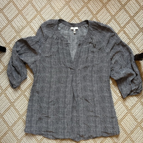 JOIE SILK BLACK GEOMETRIC BLOUSE - Picture 1 of 3